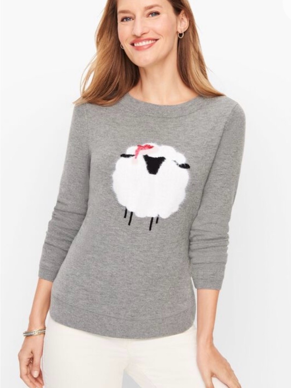 Talbots Wooly Sheep Crewneck Sweater Gray with White Sheep Holiday, Size Medium